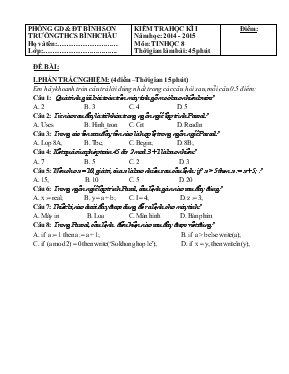 Kiểm tra học kì I - Năm học 2014 - 2015 môn Tin học 8 trường THCS Bình Châu